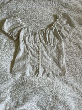 Hollister White Eyelet Puff Sleeve Button-Up Top